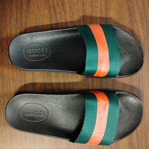 Gucci Black and Green Slide Sandals